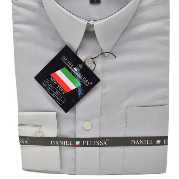 Daniel Ellissa Boys' Dress Shirt Silver Convertible Cuff Pocket Sizes 4 - 12 - Picture 2 of 3